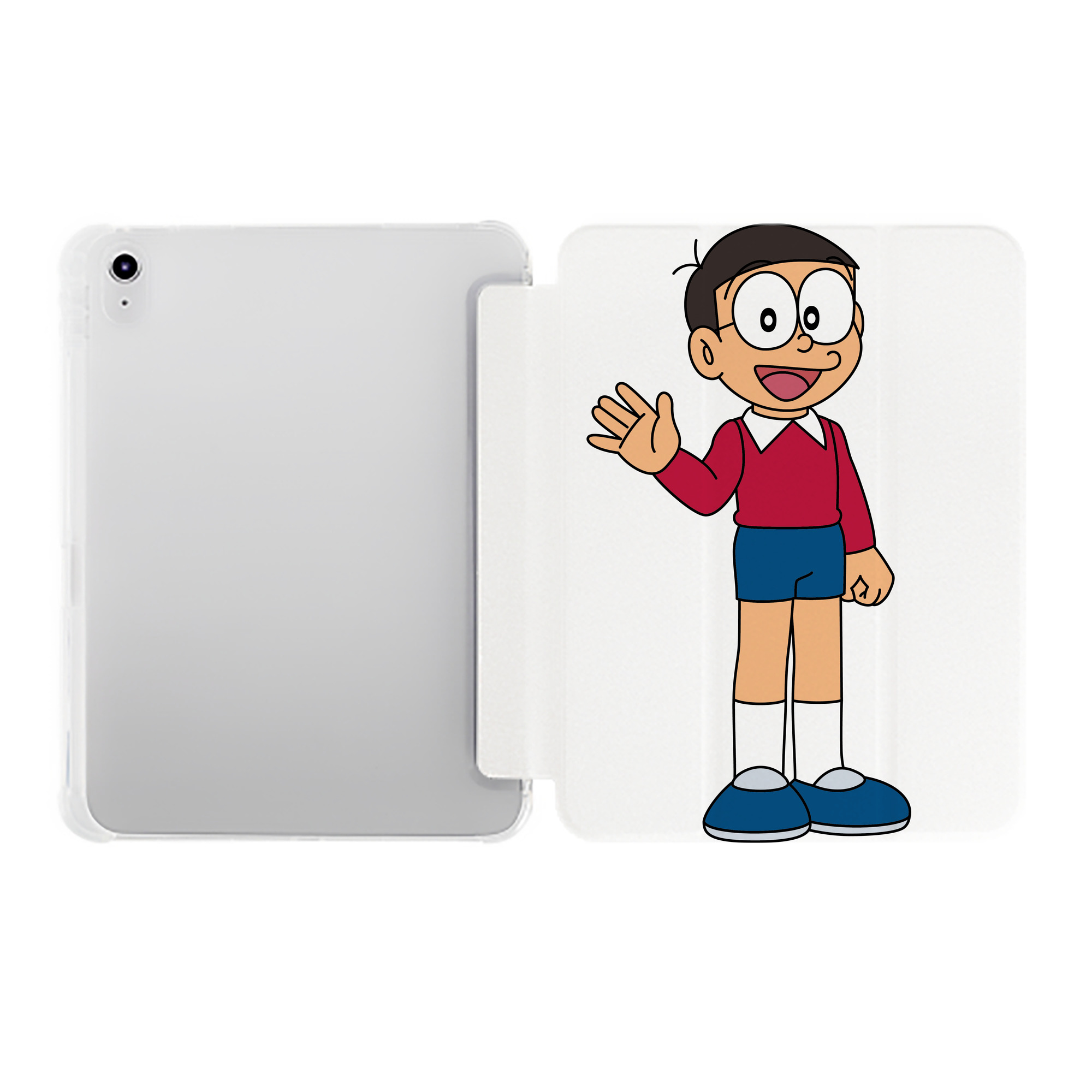 （画像用） ドラえもん 野比 のび太 Doraemon Nobita Nobi IPad ケース ペン収納付き 三つ折りスタンド PUレザー×シリコン 対応機種9.5/10.5/10.9インチ